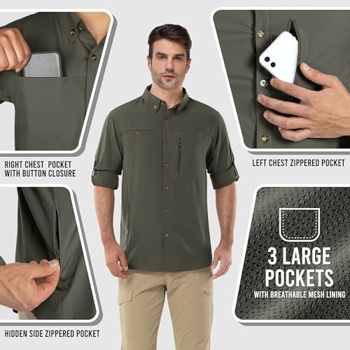 Outdoor Ventures Men's Long Sleeve Hiking Shirt UPF 50 UV Sun Protection Shirt C... - Image 3