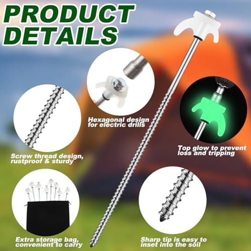 JaGely 20 Pcs 12 Inch Tent Stakes Heavy Duty Grow in The Dark Tent Stakes Metal ... - Image 4