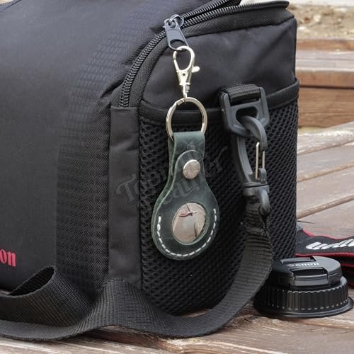 Leather Airtag Case Keychain, Portable Handmade Genuine Leather Airtag Holder (G... - Image 7