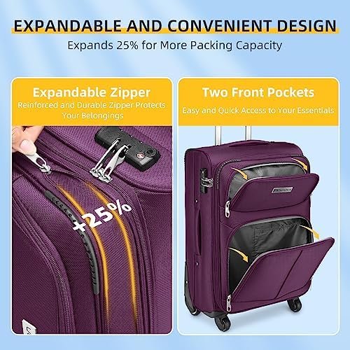LARVENDER Luggage Sets 5 Piece Softside Expandable Suitcases Set with Spinner Wh... - Image 3