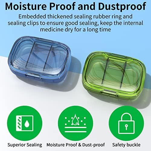 2 Pack 3 Compartment Small Pill Box, Moisture Proof Pill Case, Travel Pill Organ... - Image 7