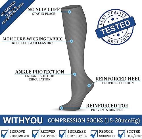 WITHYOU Compression Socks 15-20 mmHg is Best Athletic for Men & Women Running Fl... - Image 5