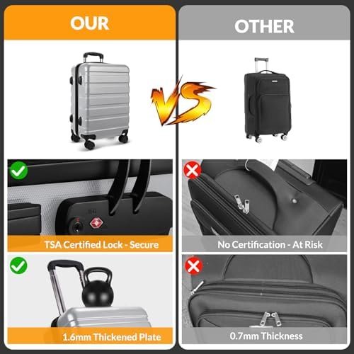 Luggage 3-Piece Set Suitcase Spinner Hardshell Lightweight TSA Lock, Silver, 20"... - Image 7