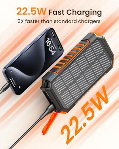 Riapow Solar Power Bank, 27000mah Wireless Battery Bank, 22.5W Fast Charging Por... - Image 6