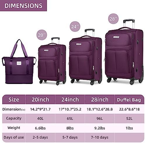 LARVENDER Luggage Sets 5 Piece Softside Expandable Suitcases Set with Spinner Wh... - Image 6