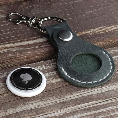 Leather Airtag Case Keychain, Portable Handmade Genuine Leather Airtag Holder (G... - Image 6