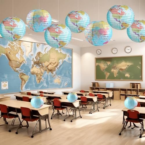 10 Pieces World Map Paper Lanterns 10 Inch Paper Globes Lanterns Map Classroom L... - Image 6