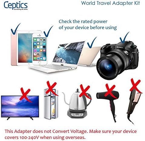 Ceptics International Plug Adapter Kit, World Safest Grounded 13 Adaptor Set Dua... - Image 6