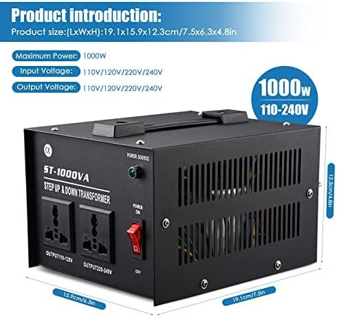 1000 Watt Voltage Transformer- Step Up and Down- Circuit Breaker Protection Univ... - Image 4