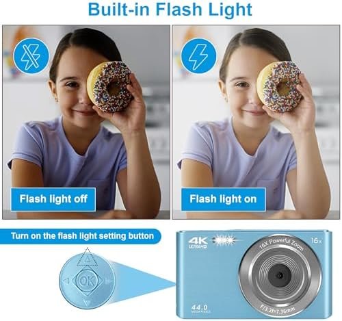 Digital Camera for Teens, FHD 4K 44MP Digital Camera Blue Autofocus with 64GB SD... - Image 8