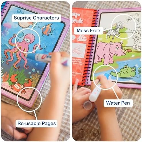 Kids Water Doodle Coloring Activity Book, 2-Pack Underwater & Safari Water Color... - Image 4