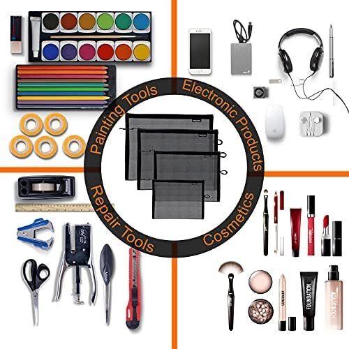 SUPACOOL Set of 4 Black Travel Mesh Cosmetic Makeup Organizer Bags with Zipper d... - Image 3