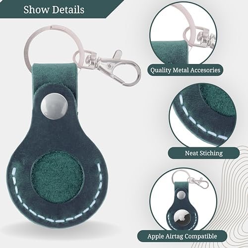Leather Airtag Case Keychain, Portable Handmade Genuine Leather Airtag Holder (G... - Image 4