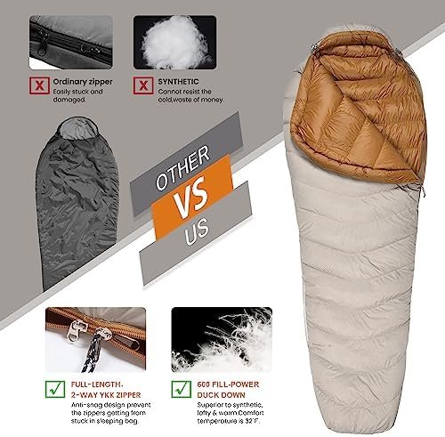 MOUNTAINTOP Down Fill Sleeping Bag for Adults Ultralight Backpacking Sleeping Ba... - Image 8