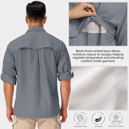 Men's Sun Protection Hiking Fishing Safari Shirt Long Sleeve Outdoor Cool Quick ... - Image 4