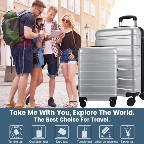 Luggage 3-Piece Set Suitcase Spinner Hardshell Lightweight TSA Lock, Silver, 20"... - Image 8