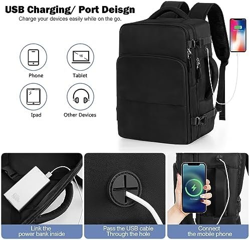Backpack for Men Women, Black Backpack for Traveling on Airplane, Weekender Carr... - Image 5