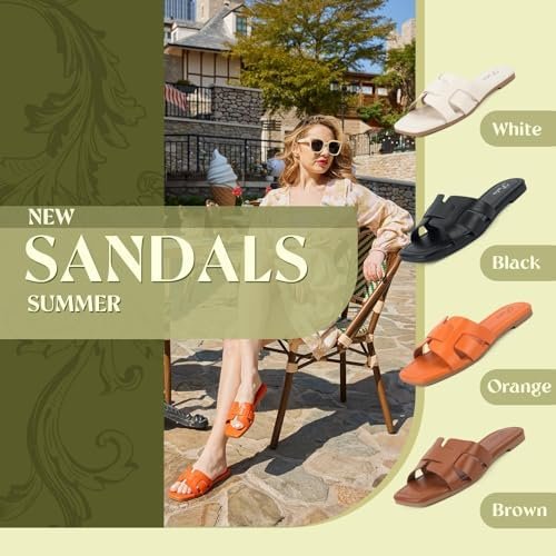 Putu Women's Flat Sandals Dressy Summer Sandals Strappy Slides with Square Open ... - Image 7