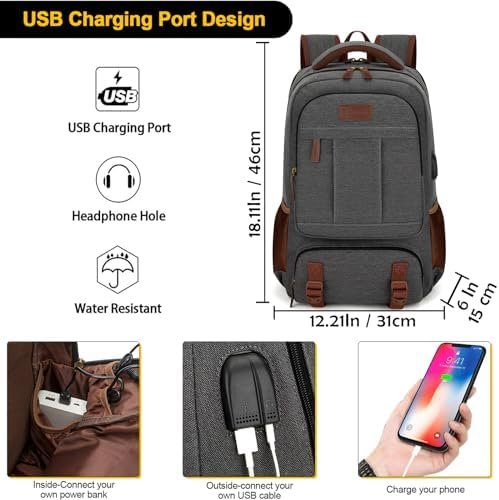 Tzowla Canvas Laptop Backpack, Bag for Men Women,Travel Work Rucksack Fits 15.6 ... - Image 3