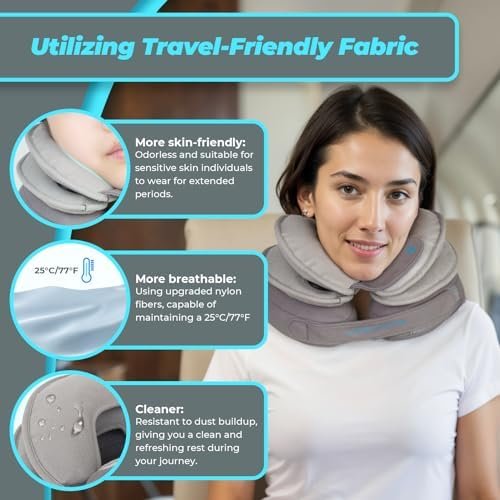 Travel Pillows for Airplanes, Inflatable Travel Neck Pillow for Long Flight, 3-L... - Image 7