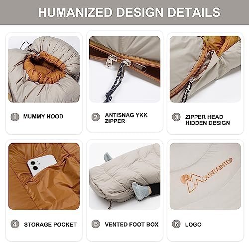 MOUNTAINTOP Down Fill Sleeping Bag for Adults Ultralight Backpacking Sleeping Ba... - Image 6