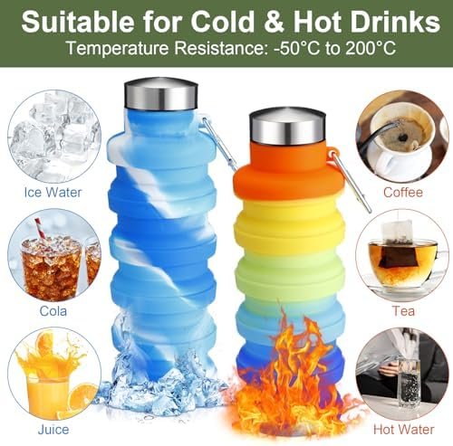 8 Pcs Collapsible Water Bottles 17oz 500ml Silicone Foldable Water Bottle with C... - Image 6