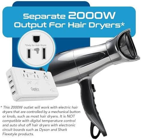 Ceptics 2000W Travel Voltage Converter for Hair Dryer & 200W Convert 220V to 110... - Image 4