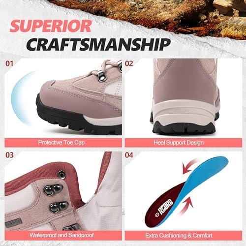 R CORD Womens Hiking Boots Breathable Hiking Boots Womens Waterproof Ankle Suppo... - Image 7