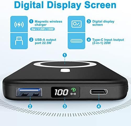 AOGUERBE Magnetic Wireless Portable Charger, 10000mAh Wireless Power Bank PD 22.... - Image 6