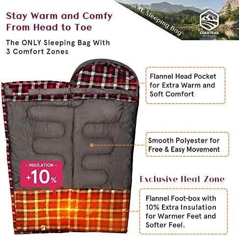 Coastrail Outdoor Sleeping Bag for Adults, XL THREE-ZONE Thickened Design Warm a... - Image 3