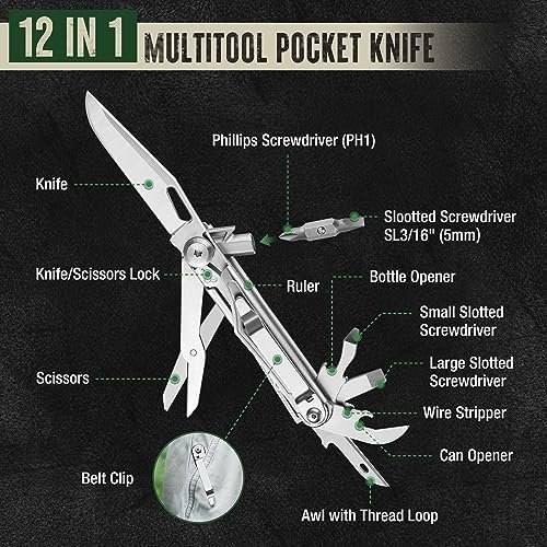 Mossy Oak 12-in-1 Multitool Pocket Knife with Pouch, Stainless Steel Multitool K... - Image 3