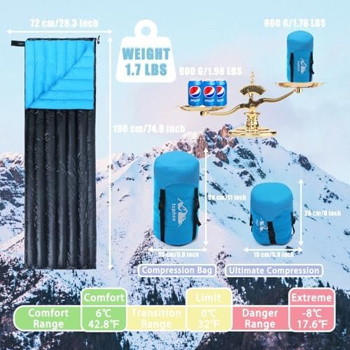 tuphen 1.76lbs Down Sleeping Bag 32-43℉ - Ultralight Sleeping Bag Cold Weather C... - Image 3