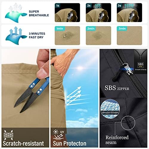 Mens Hiking Pants Convertible Quick Dry Zip Off Fishing Travel Safari Pants - Image 9