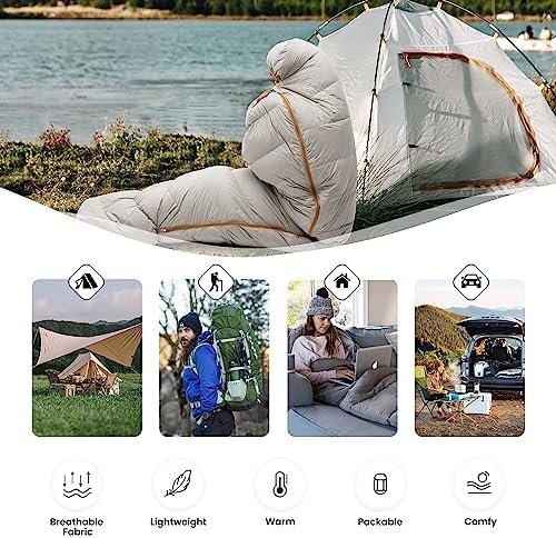 MOUNTAINTOP Down Fill Sleeping Bag for Adults Ultralight Backpacking Sleeping Ba... - Image 10
