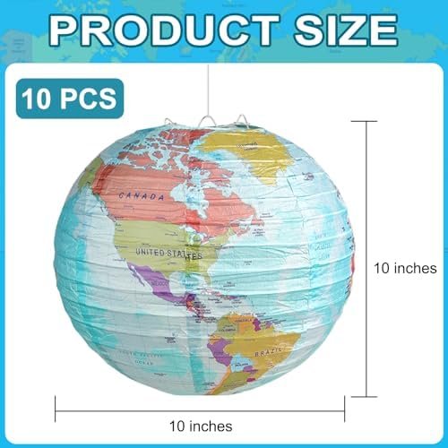 10 Pieces World Map Paper Lanterns 10 Inch Paper Globes Lanterns Map Classroom L... - Image 3