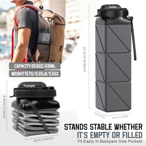 Collapsible Water Bottles,BPA-Free Silicone Foldable Water Bottle with Straw Str... - Image 4