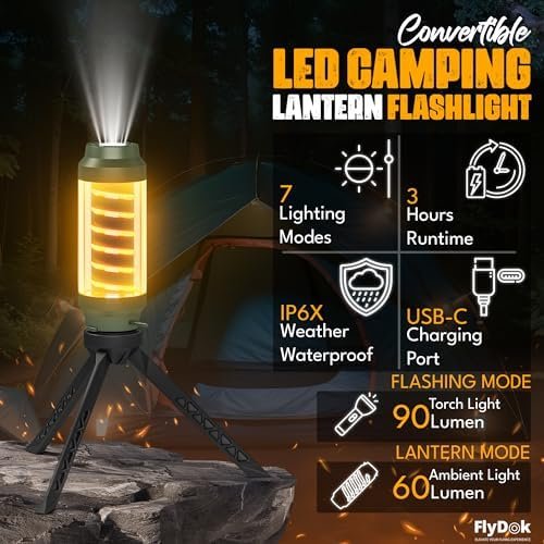 Rechargeable LED Outdoor Camping Lantern Flashlight - IP6X Waterproof, USB-C Rec... - Image 3
