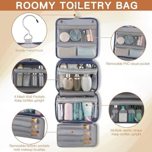 Elviros Toiletry Bag Hanging Travel Organizer for Men and Women, 3 in 1 Multifun... - Image 4