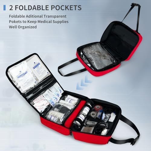 Portable First Aid Bag, Empty Emergency Trauma Kit with Reflective Strips, Multi... - Image 3