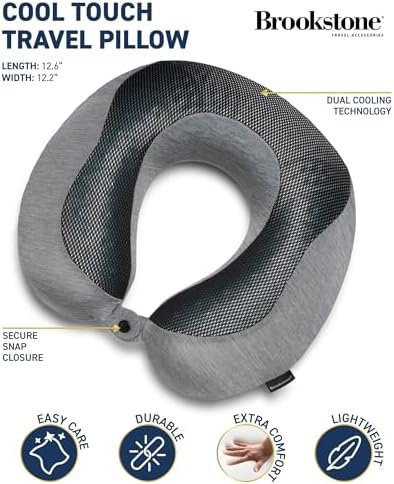 Brookstone Cool Touch Memory Foam Head and Neck Travel Pillow for Vacations, Air... - Image 3