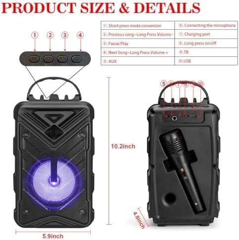 Portable Bluetooth Speaker, RGB Multi-Colors Rhythm Lights, Up to 8H Playtime, I... - Image 8