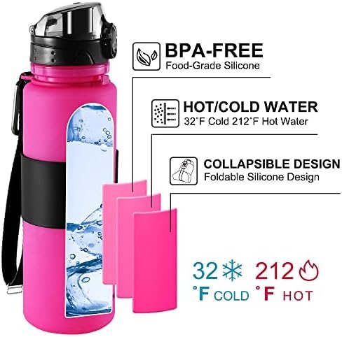 BPA-Free Silicone Collapsible Water Bottle - Leak Proof Twist Cap - 22 oz (Pink) - Image 6