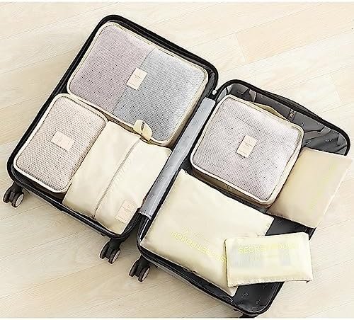 Laebevon 7 Set Packing Cubes with Shoe Bag - Travel Luggage Organizer, Beige - Image 3