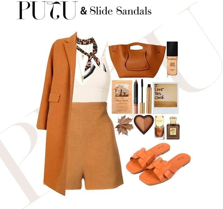 Putu Women's Flat Sandals Dressy Summer Sandals Strappy Slides with Square Open ... - Image 8