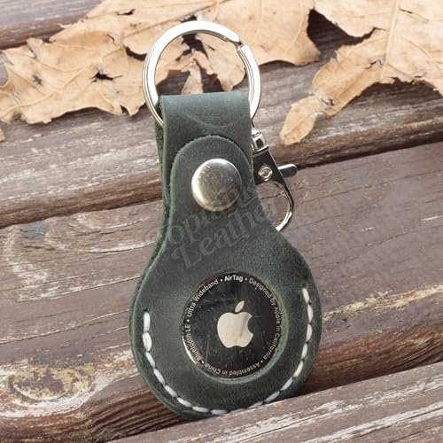 Leather Airtag Case Keychain, Portable Handmade Genuine Leather Airtag Holder (G... - Image 5