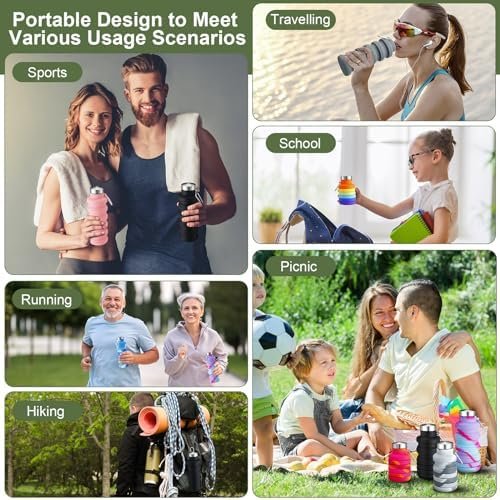 8 Pcs Collapsible Water Bottles 17oz 500ml Silicone Foldable Water Bottle with C... - Image 7