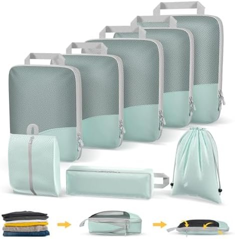 Compression Packing Cubes 8 Set, Dual Zipper Compression Packing Cubes for Trave... - Image 2