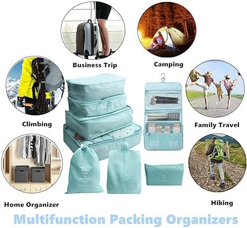 8 PCS Packing Cubes Compression, Travel Luggage Organizer Bags, Travel Storage B... - Image 8