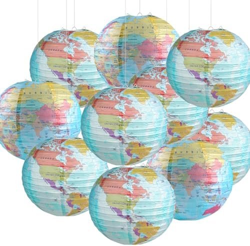 10 Pieces World Map Paper Lanterns 10 Inch Paper Globes Lanterns Map Classroom L... - Image 2