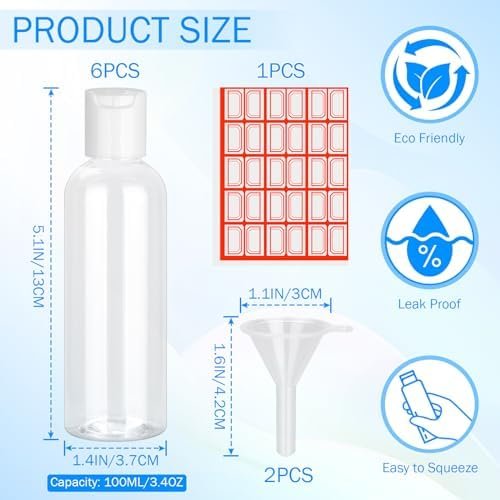 6 Pack 3.4 oz Travel Bottles for Toiletries-TSA Approved Travel Bottles Leakproo... - Image 5